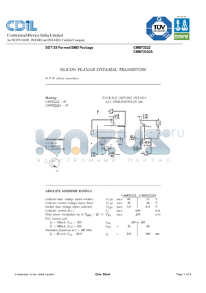 CMBT2222A datasheet - SILICON PLANAR EPITAXIAL TRANSISTORS