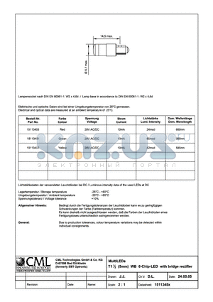 15113451 datasheet - MultiLEDs T11/2 (5mm) WB 6-Chip-LED with bridge rectifier