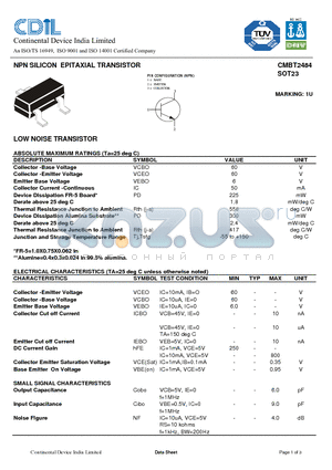 CMBT2484 datasheet - NPN SILICON EPITAXIAL TRANSISTOR