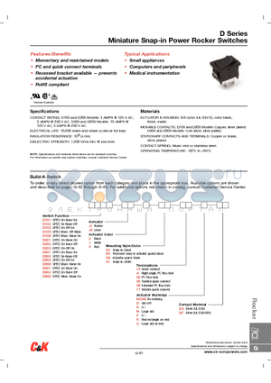 D101J12B215DQA datasheet - Miniature Snap-in Power Rocker Switches