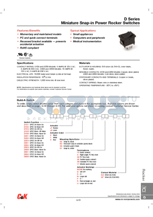 D101J12S205QA datasheet - Miniature Snap-in Power Rocker Switches