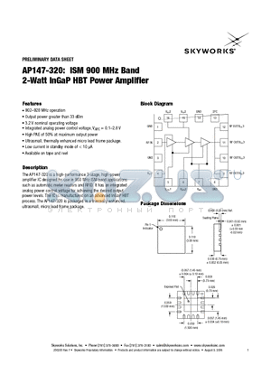 AP147-320 datasheet - ISM 900 MHz Band 2-Watt InGaP HBT Power Amplifier