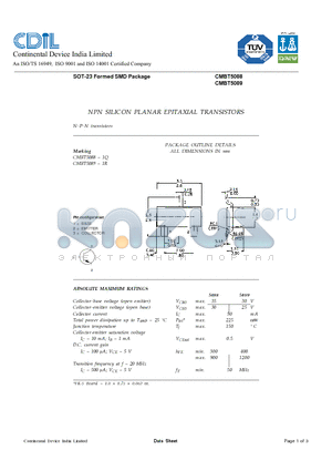 CMBT5088 datasheet - NPN SILICON PLANAR EPITAXIAL TRANSISTORS