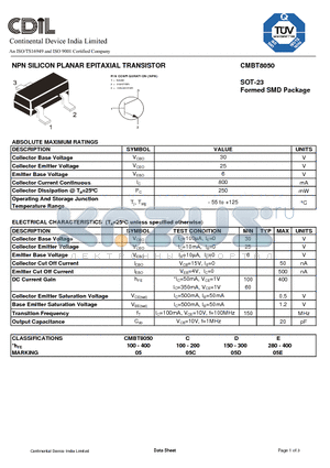 CMBT8050E datasheet - NPN SILICON PLANAR EPITAXIAL TRANSISTOR