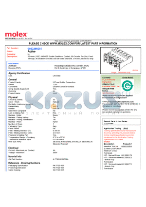 22-26-8201 datasheet - 2.54mm (.100) KK^ IDT Double Cantilever Contact, 20 Circuits, Tin (Sn), Feed-Through, 26 Stranded or Solid, and 28 Solid, Stranded, or Fused, Brown ID Strip