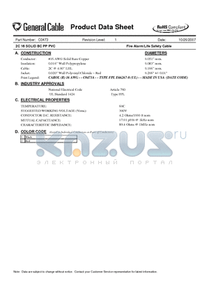 C0473 datasheet - Fire Alarm/Life Safety Cable