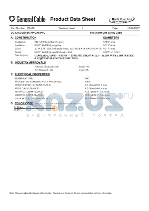 C0476 datasheet - Fire Alarm/Life Safety Cable