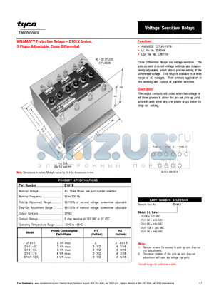 D101X datasheet - WILMAR Protective Relays - D101X Series, 3 Phase Adjustable, Close Differential