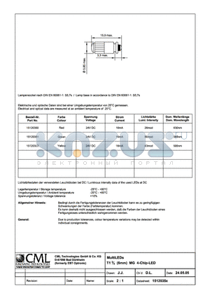 15120350 datasheet - MultiLEDs T13/4 (6mm) MG 4-Chip-LED