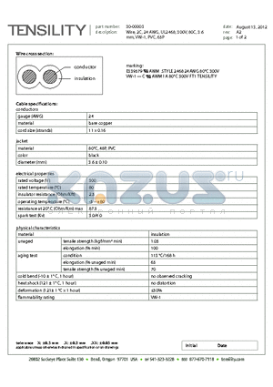 30-00003 datasheet - Wire, 2C, 24 AWG, UL2468, 300V, 80C, 3.6mm, VW-1, PVC, 65P