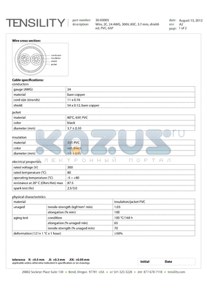 30-00005 datasheet - Wire, 2C, 24 AWG, 300V, 80C, 3.7 mm, shielded, PVC, 65P