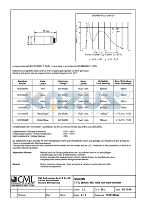 1512135UY3 datasheet - StarLEDs T13/4 (6mm) MG with half wave rectifier