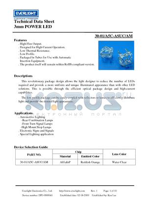 30-01-A5C-ASUC-AM datasheet - Technical Data Sheet 3mm POWER LED