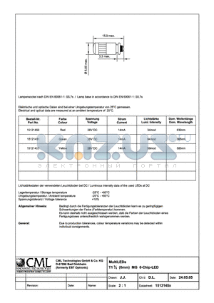 15121450 datasheet - MultiLEDs T13/4 (6mm) BI-Pin 6-Chip-LED