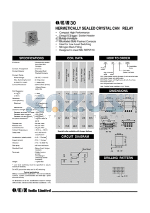 30-01-L datasheet - HERMETICALLY SEALED CRYSTAL CAN RELAY