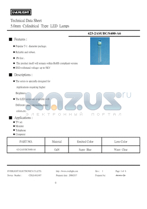 423-2ASUBC datasheet - 5.0mm Cylindrical Type LED Lamps