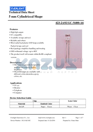 423-2ASUGC datasheet - 5 mm Cylindriccal Shape