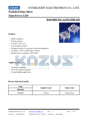 30-01-B84-YSC-A1T1U1DH-AM datasheet - 3mm Power LED