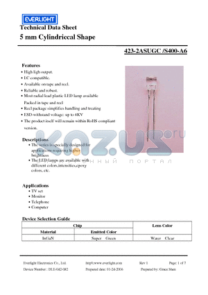 423-2ASUGC/S400-A6 datasheet - 5 mm Cylindriccal Shape