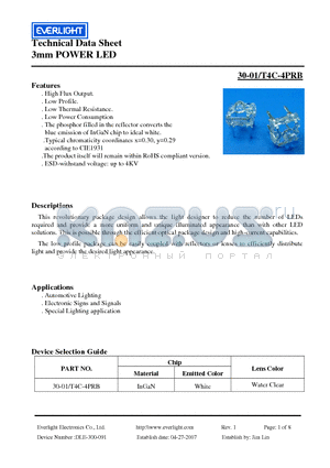 30-01/T4C-4PRB datasheet - 3mm POWER LED