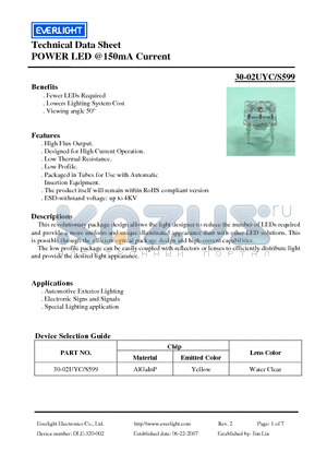 30-02UYC datasheet - POWER LED @150mA Current