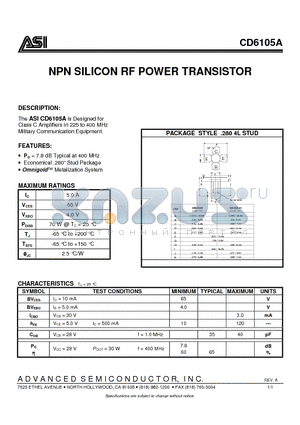 CD6105A datasheet - NPN SILICON RF POWER TRANSISTOR