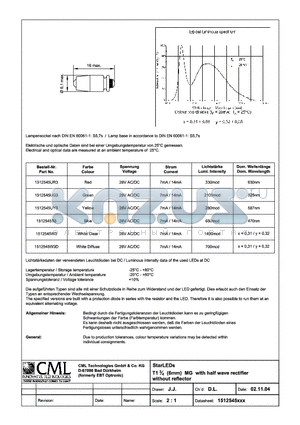 1512545W3 datasheet - StarLEDs T13/4 (6mm) MG with half wave rectifier without reflector