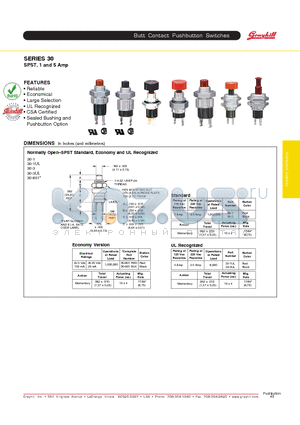 30-3UL datasheet - Butt Contact Pushbutton Switches