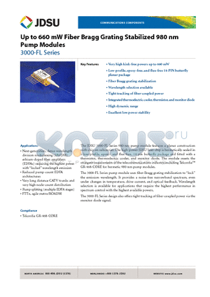 30-7402-600-FL datasheet - Up to 660 mW Fiber Bragg Grating Stabilized 980 nm Pump Modules