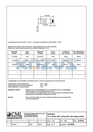 15130350 datasheet - MultiLEDs T13/4 (6mm) MG 4-Chip-LED with bridge rectifier