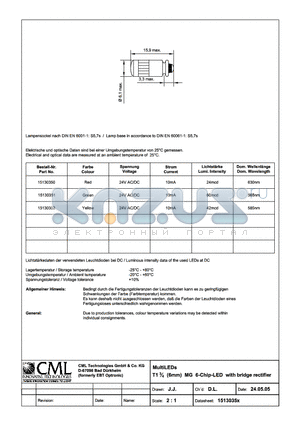 1513035X datasheet - MultiLEDs T13/4 (6mm) MG 4-Chip-LED with bridge rectifier