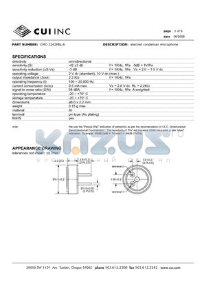 CMC-2242PBL-A datasheet - electret condenser microphone