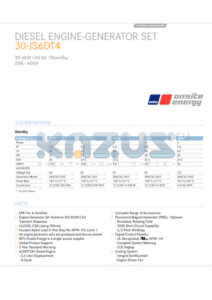 30-JS6DT4 datasheet - Diesel Engine-Generator Set