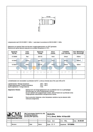 15139450 datasheet - MultiLEDs T11/2 (5mm) BA5s 6-Chip-LED