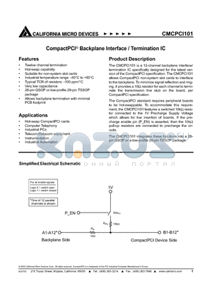 CMCPCI101 datasheet - CompactPCI Backplane Interface / Termination IC
