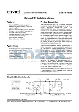 CMCPCI102BR datasheet - CompactPCI Backplane Interface