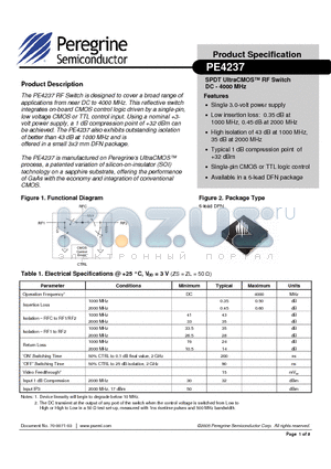 4237 datasheet - SPDT UltraCMOS RF Switch DC - 4000 MHz