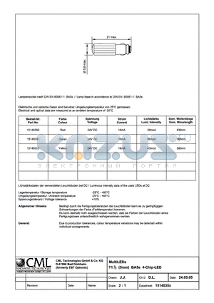 15140350 datasheet - MultiLEDs T11/2 (5mm) BA5s 4-Chip-LED