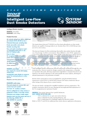 A5060 datasheet - Intelligent Low-Flow Duct Smoke Detectors