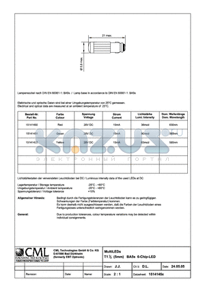 15141451 datasheet - MultiLEDs T11/2 (5mm) BA5s 6-Chip-LED