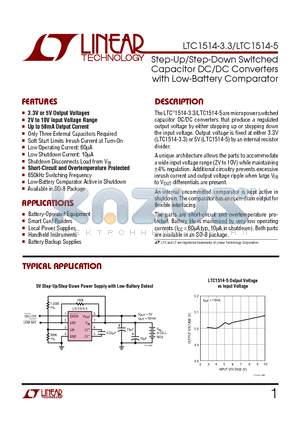 15143 datasheet - Step-Up/Step-Down Switched Capacitor DC/DC Converters with Low-Battery Comparator