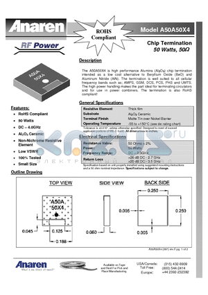 A50A50X4 datasheet - Chip Termination 50 Watts, 50Y