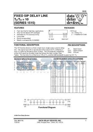 1515-30Y datasheet - FIXED SIP DELAY LINE TD/TR = 10