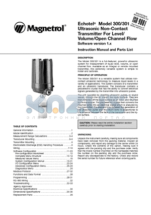 300-R010-45G datasheet - Echotel^ Model 300/301 Ultrasonic Non-Contact Transmitter For Level/Volume/Open Channel Flow