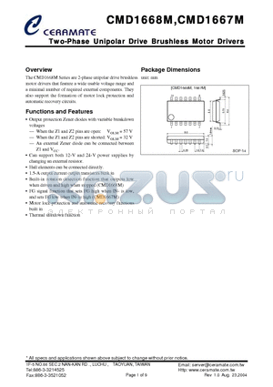 CMD1668 datasheet - Two-Phase Unipolar Drive Brushless Motor Drivers