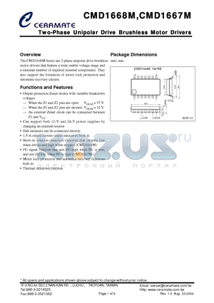 CMD1668M datasheet - Two-Phase Unipolar Drive Brushless Motor Drivers