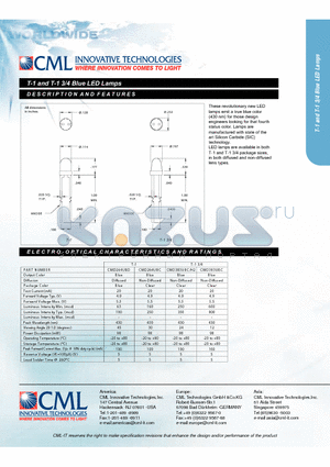 CMD264UBC datasheet - T-1 and T-1 3/4 Blue LED Lamps