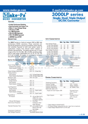 3000LP datasheet - Single, Dual, Triple Output DC/DC Converter