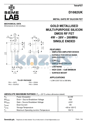 D1082UK datasheet - METAL GATE RF SILICON FET