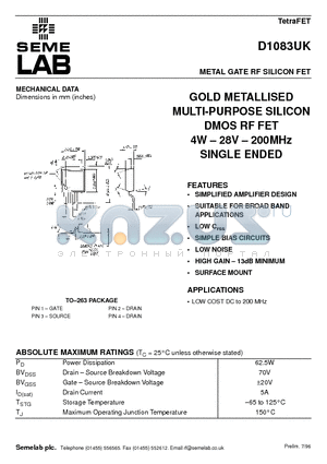 D1083UK datasheet - METAL GATE RF SILICON FET